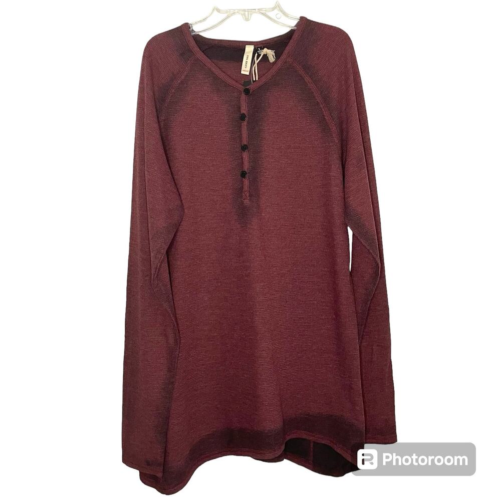 Civil Society Waffle Knit Long Sleeve Mens Size  S Maroon NEW Oversized Henley
